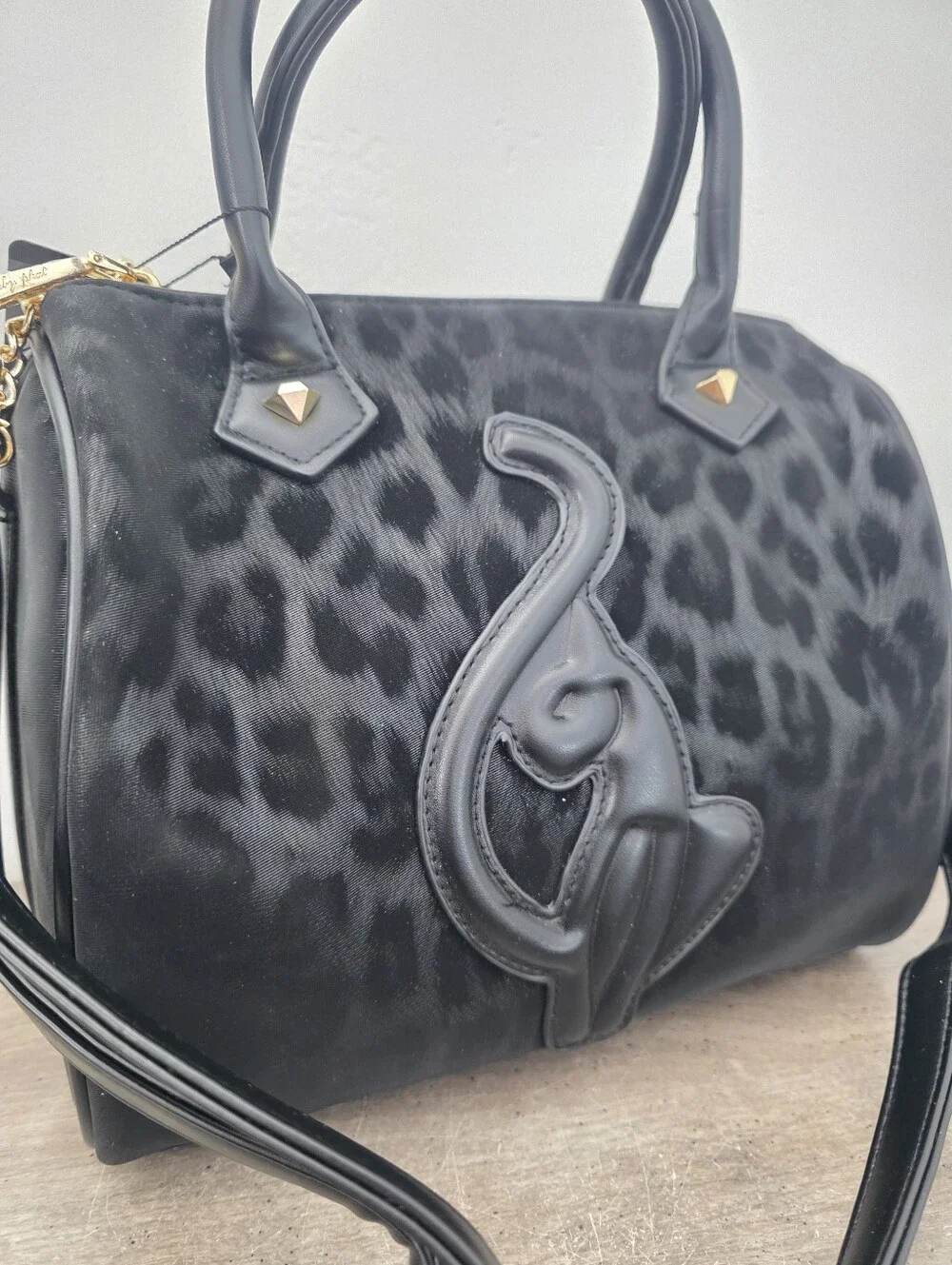 Baby Phat Black Leopard Print Satchel Handbag with Charm Viral TikTok
